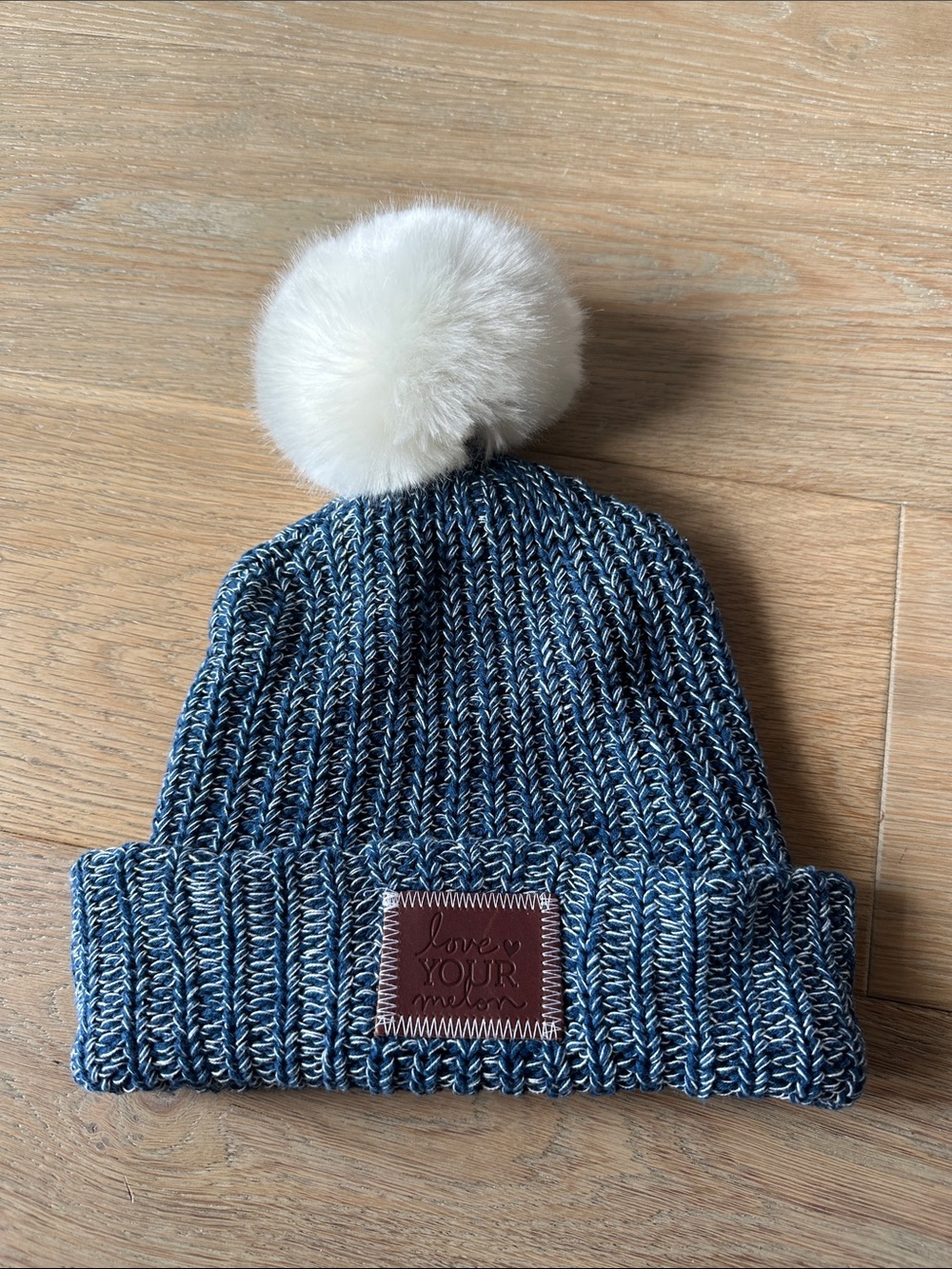 Love Your Melon Blue Marled Beanie with Detachable Cream Pom